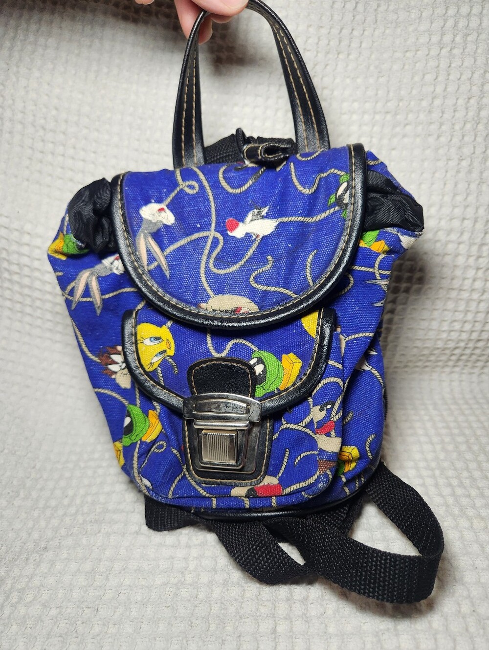 Vintage Looney Tunes Blue Printed Mini Backpack 1995